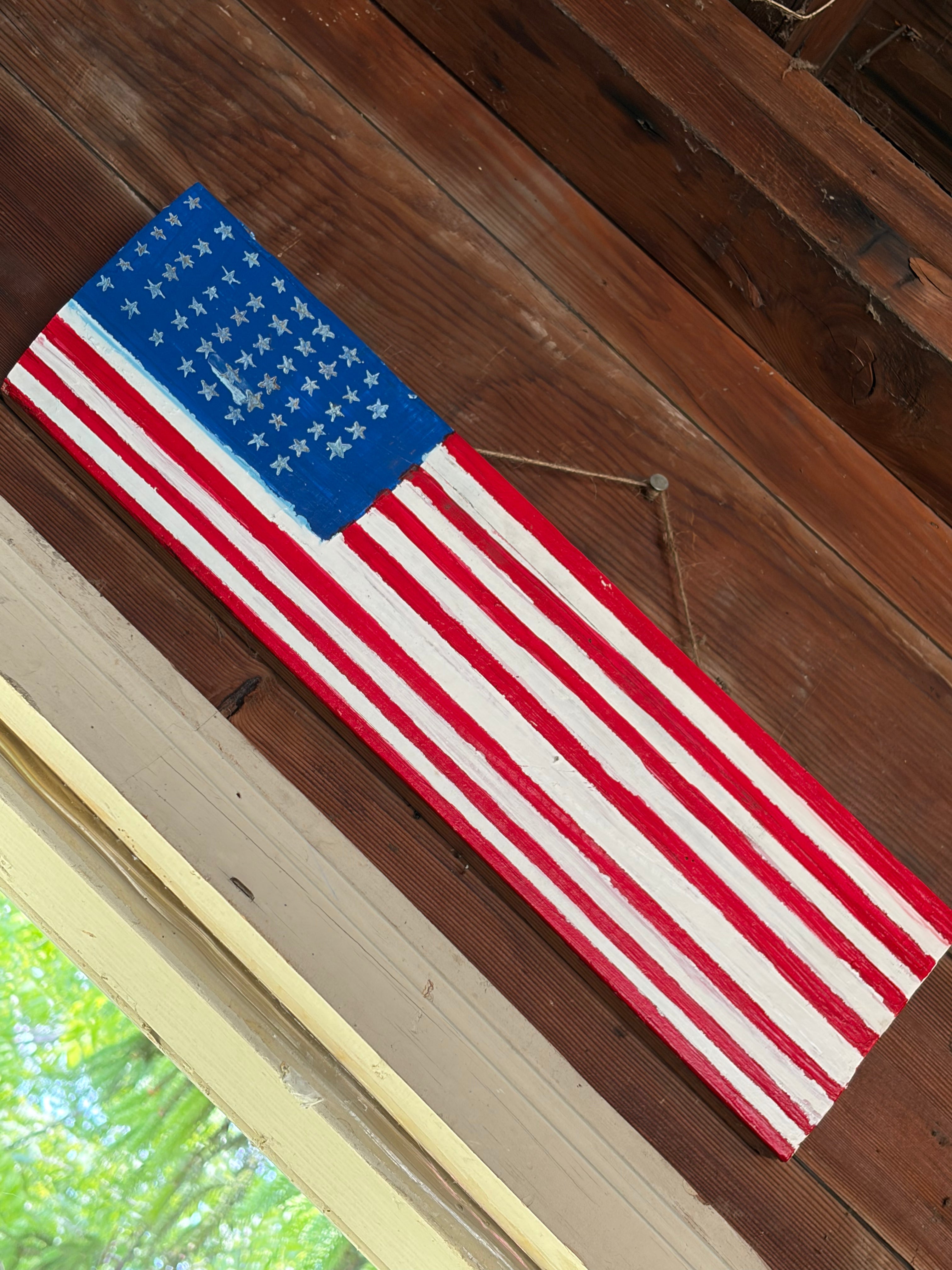 Hand painted wood flag sign